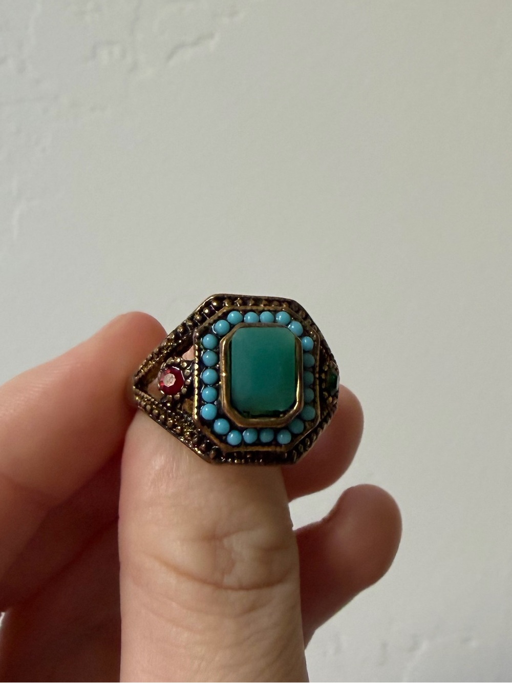 Turquoise Cabochon Statement Ring with Blue Accents